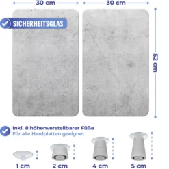 Herdabdeckplatte 2er Set BETON