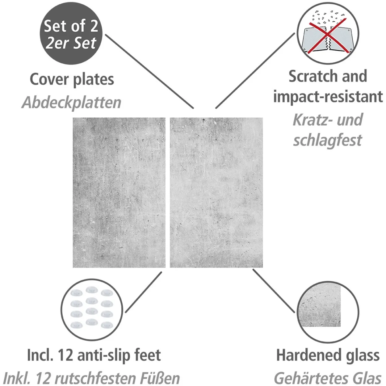 Herdabdeckplatten-Set BETON
